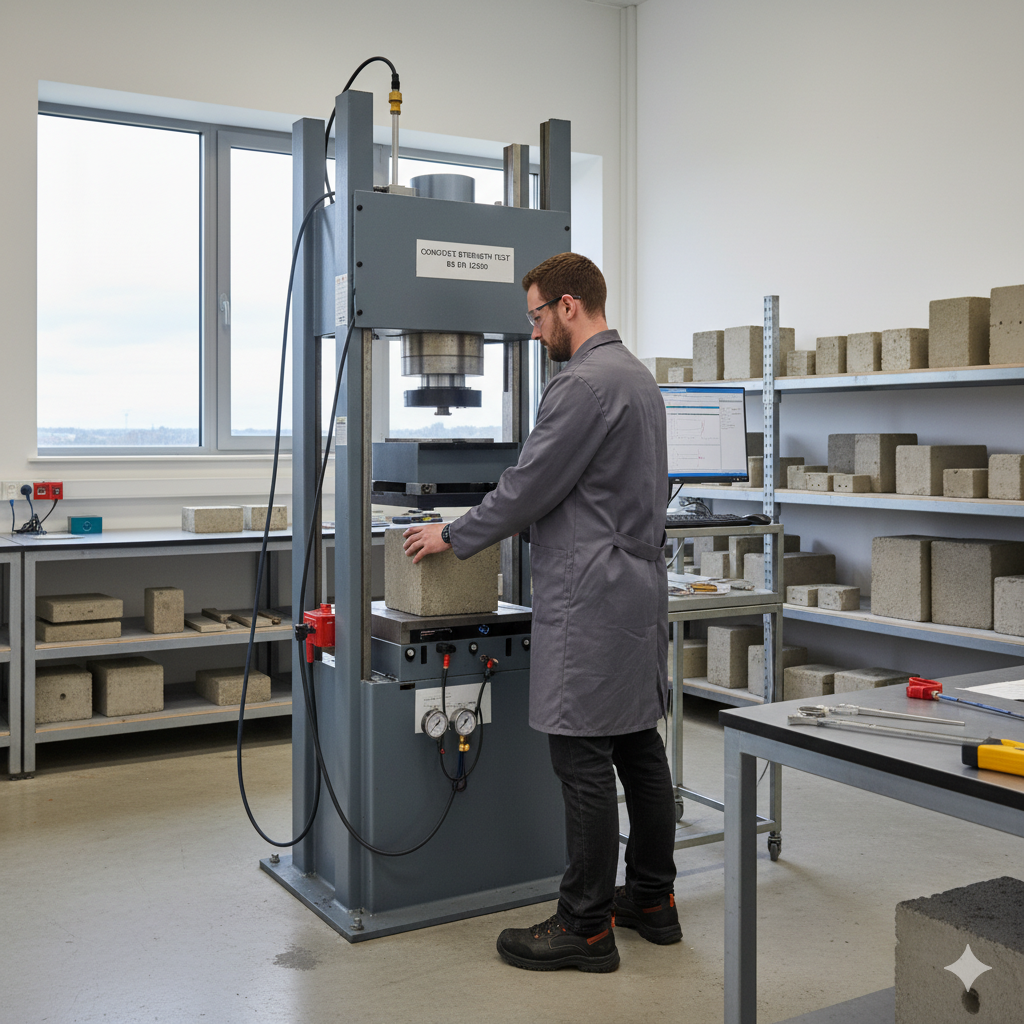 A man operates a machine in a factory, showcasing Materials Testing Services in action.